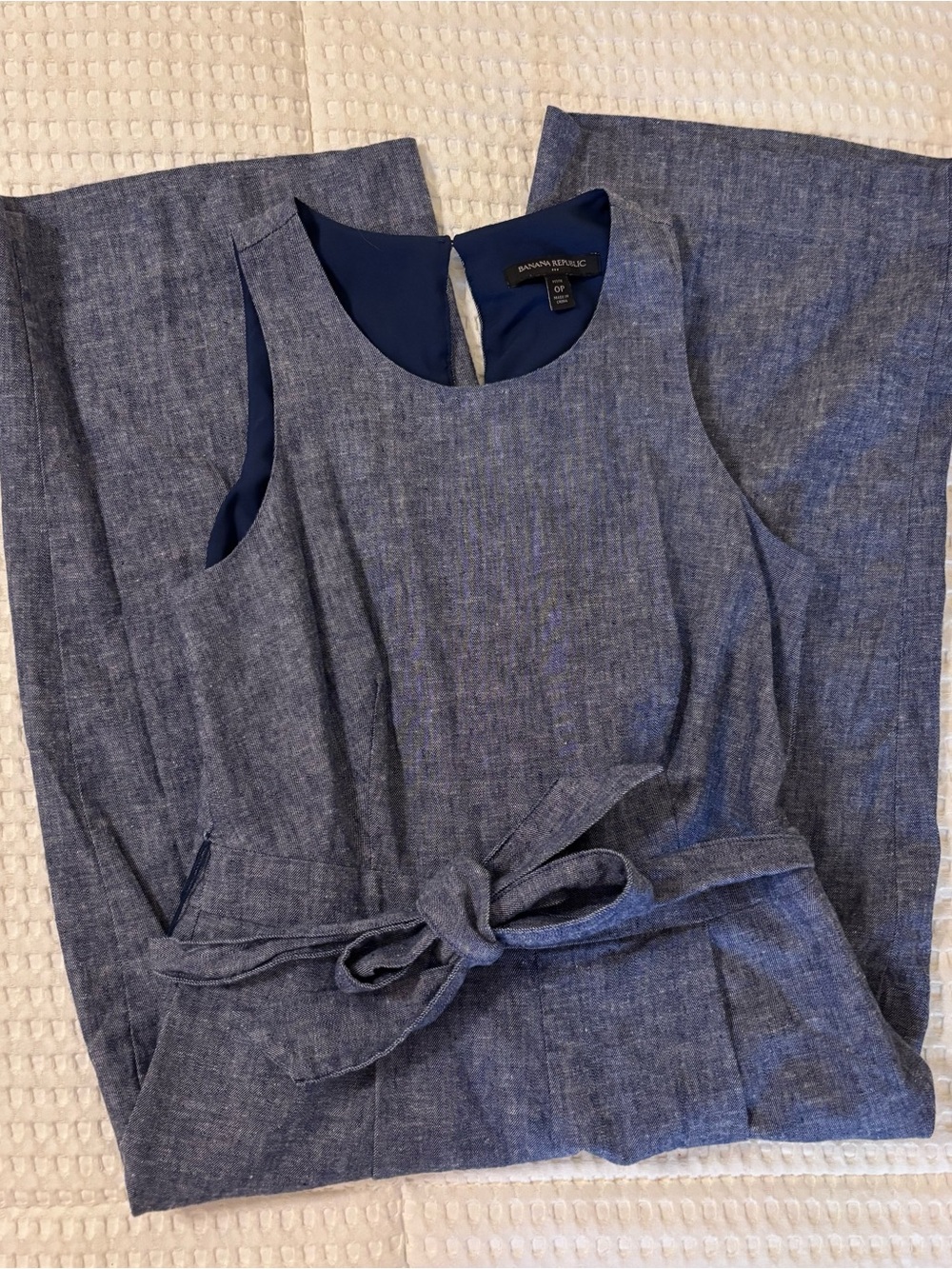 Banana Republic Chambray Tie-Waist Jumpsuit 0P Petite Cropped Linen Blend